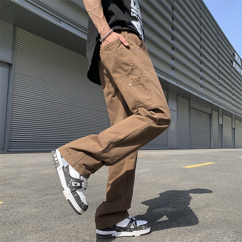 夏季美式高街vibe铆钉伐木裤男款宽松直筒休闲工装裤D0987P55,男装工装外套,电商D325