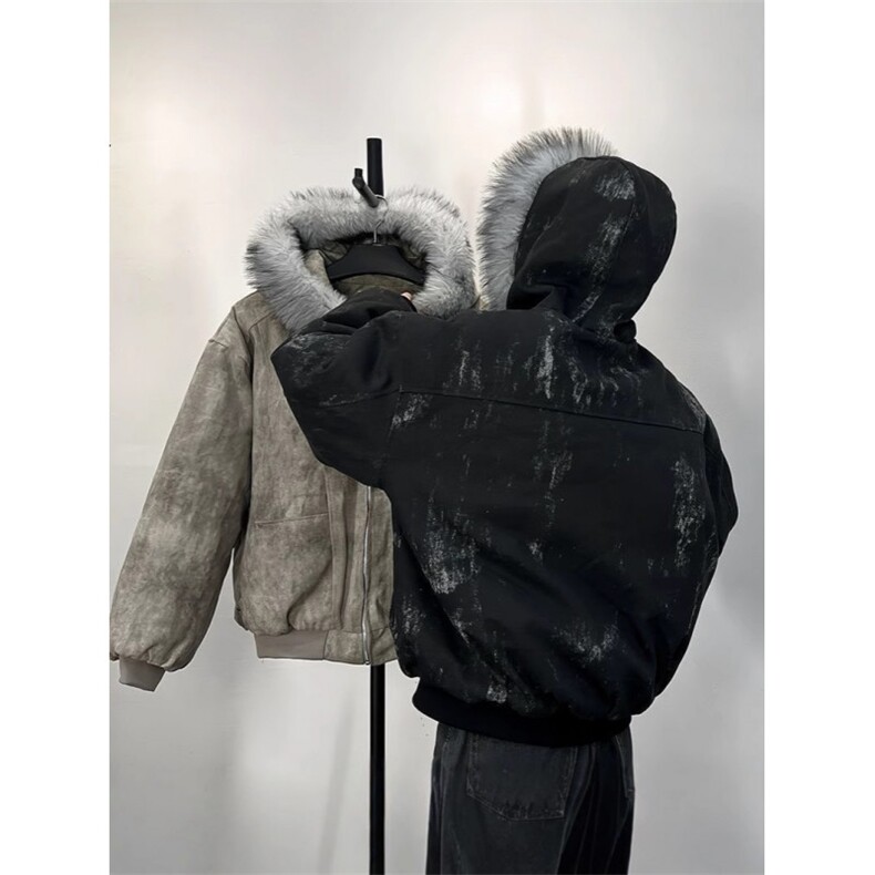 WT139-P108座山雕连帽大毛领棉衣男棉服潮牌扎染保暖外套潮，男装棉衣，星座1501-3