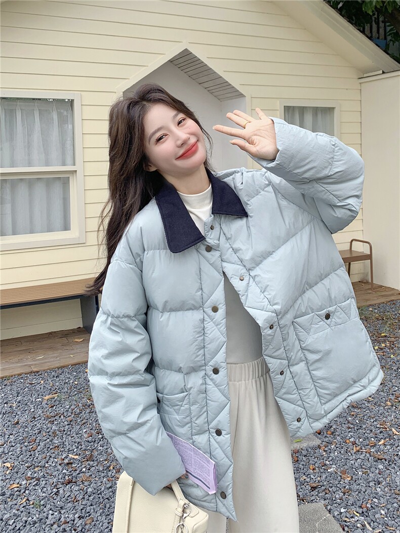蓝色短款洋气轻薄羽绒服女冬季2025新款显瘦不臃肿薄款保暖外套,女装短外套,2B156
