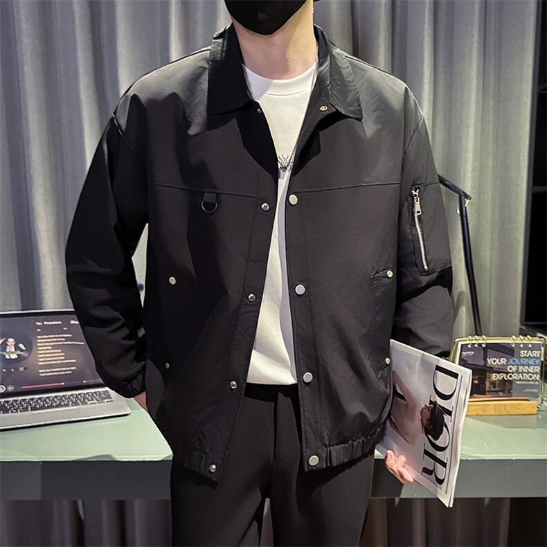 新款社会小伙秋冬男时尚工装夹克男店主外套JK802-P78 控128 黑色图片