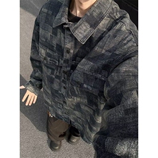 复古格纹牛仔外套男春秋季休闲翻领夹克男上衣服JK3595，男装夹克，星座1116A（原606A-3）