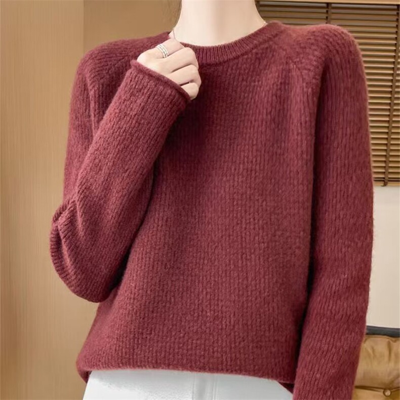 毛衣女洋气针织衫秋冬季宽松纯色简约圆领打底衫，女装针织衫/毛衣，萱芳婷羊绒