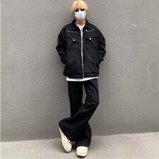 水洗弯刀直筒微喇牛仔裤美式休闲痞帅裤子阔腿裤K70556-2-P35网图，男装牛仔裤，电商B245