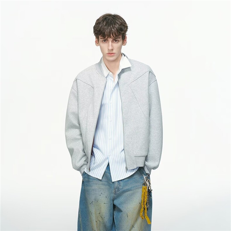 网图高品质春秋立领夹克外套黑色灰色M-2XLXZ212-1-QWT722-P72，男装夹克，星座212-1