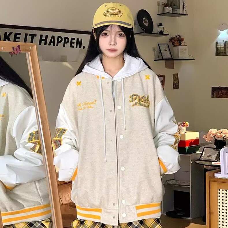 美式复古撞色刺绣棒球服女春季新款潮宽松百搭外套夹克,男装夹克,星座218-8