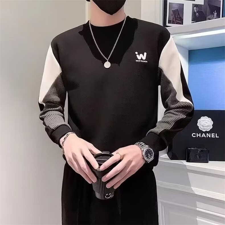 卫衣男2025春秋季痞帅潮流拼色卫衣男时尚百搭内搭长袖T恤男上衣,男装T恤,星座506A