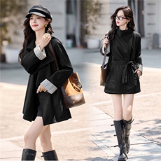 飒美气质大翻领皮衣风衣女2025秋季新款中长款收腰显瘦高级感外套，女装皮衣，流量+