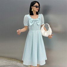 2022年夏季韩版通勤蝴蝶结中长款连衣裙，女装连衣裙，卡杰菲