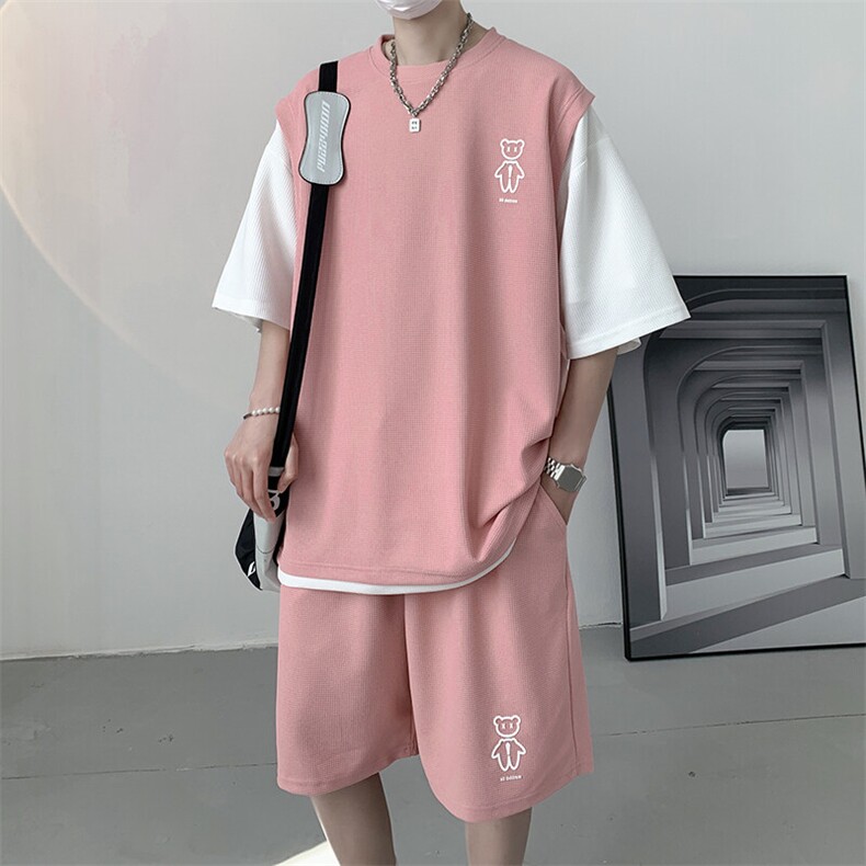 特P46控78华夫格套装潮流休闲短袖短裤两件套FTZ2298,男装牛仔裤,电商B370