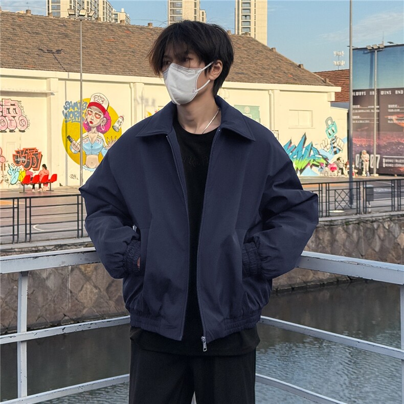 黑色短款飞行员夹克棉服男冬季美式夹棉外套cleanfit翻领廓形棉衣,男装夹克,电商A233-1