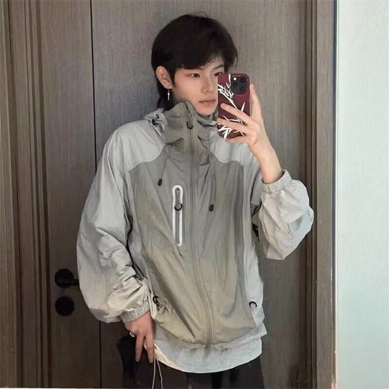 网图现货美式宽松复古冲孔撞色防晒衣外套FS9318/P50,男装防晒衣,星座205-3