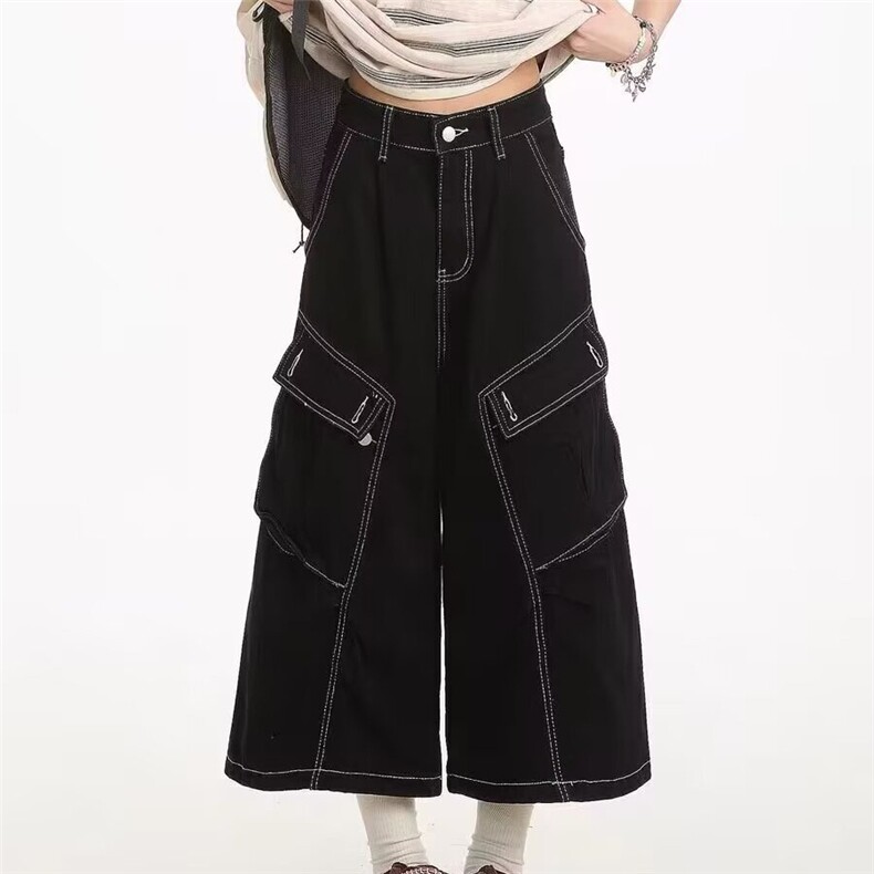 牛仔短裤男女2026夏季新款美式多口袋裤子宽松水洗阔腿七分裤，男装牛仔裤，星座302B