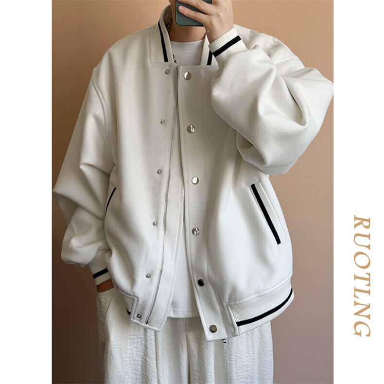 现货-春季呢子棒球服潮牌宽松时尚外套休闲呢子夹克-AJ23058-P115,男装夹克,电商A351
