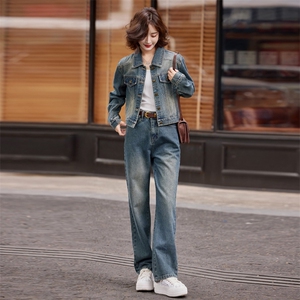 高端牛仔套装女潮时尚洋气减龄时髦2025新款春秋今年流行复古欧货图片