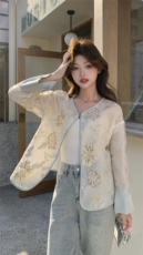 新中式提花刺绣欧根纱防晒外套女2025春夏新款高端洋气设计感开衫，女装短外套，浙宝208A