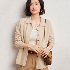 高品质纯色衫开衫polo领女翻领针织衬衣宽松外套羊毛衣打底衫，女装羊绒衫，臻维羊绒