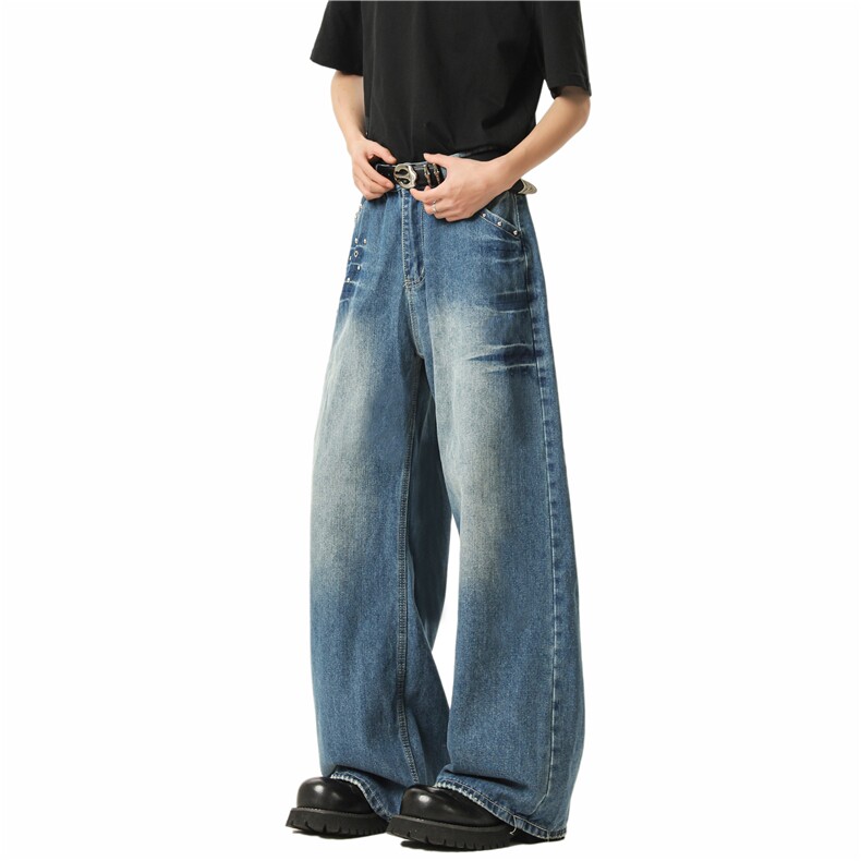 美式复古铆钉水洗闪电直筒牛仔裤男女做旧设计XZ603-K9002-特P52，男装牛仔裤，星座603