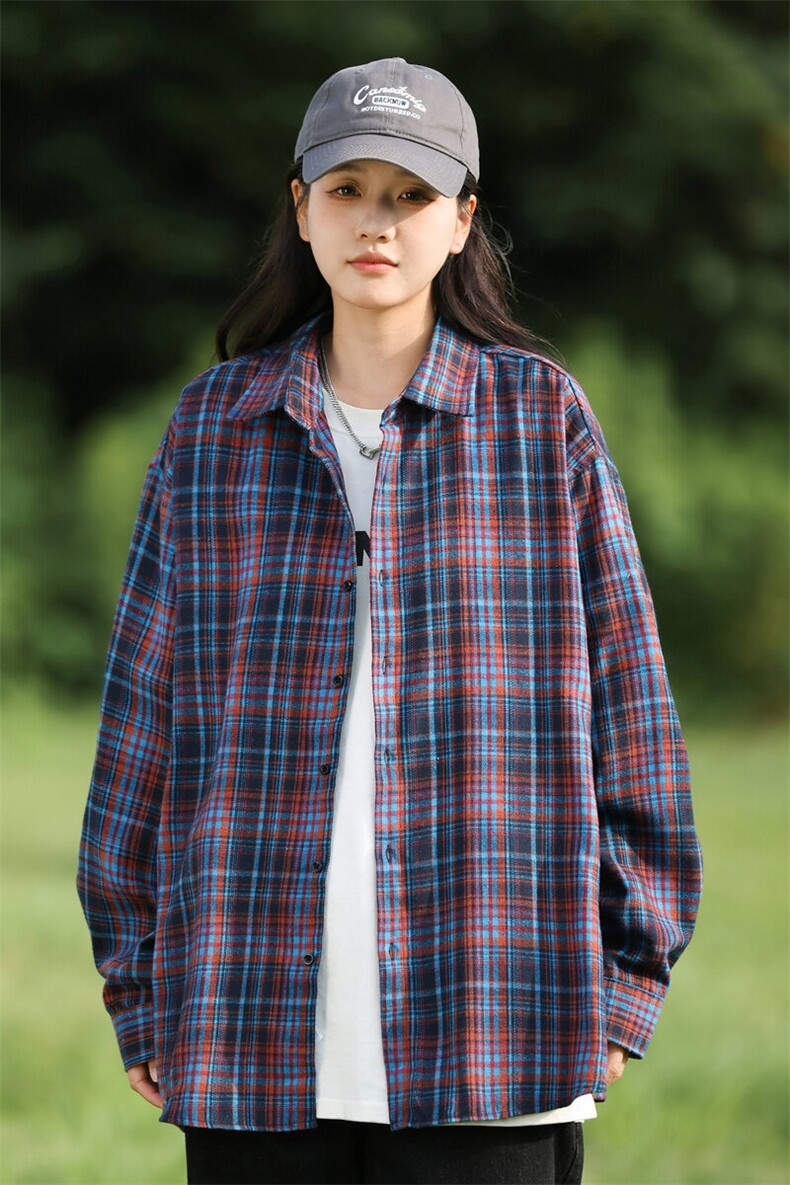 25年春季格子衬衫长袖大码宽松落肩现货DS-C323-1-2375-特批30,男装衬衫,电商C323-1