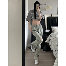 B221美式ins高街暗黑拉链小脚弹力破洞牛仔裤LK23060-P65控88，男装牛仔裤，电商B221