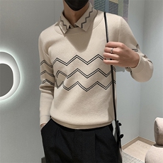 店主风小伙男士衬衫领套头假二件针织毛衣男301A-1/M61/P75控95，男装针织衫/毛衣，星座301A-1