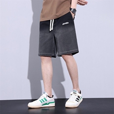 牛仔短裤男士夏季薄款宽松直筒大码加肥加大冰丝休闲裤子五分马裤，男装牛仔裤，星座715-4