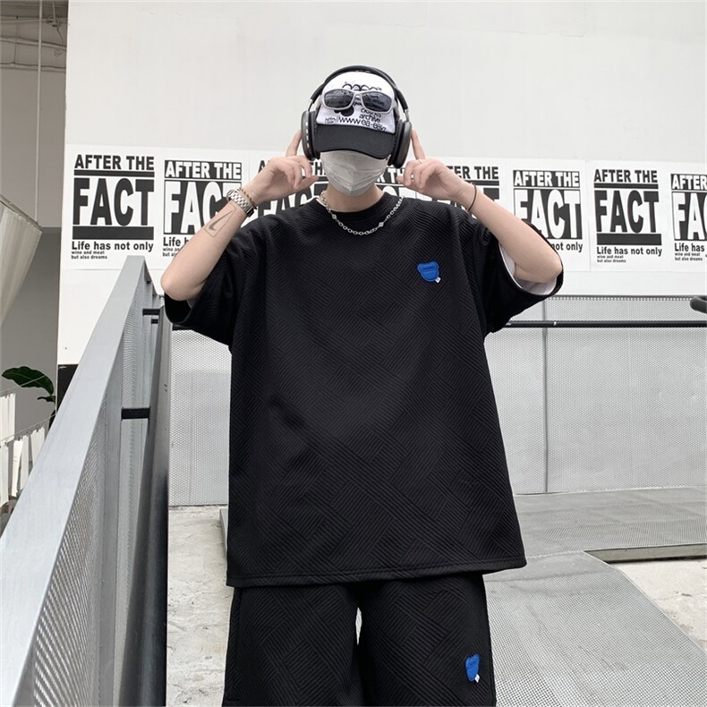 DSA028-TZDTE01P60260克提花针织美潮vibe设计夏季男短袖套装,男装T恤,电商A028