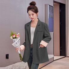 阔版宽松西装外套女2025春秋新款韩版设计感袖口撞色休闲西服上衣，女装西装，难舍钰依