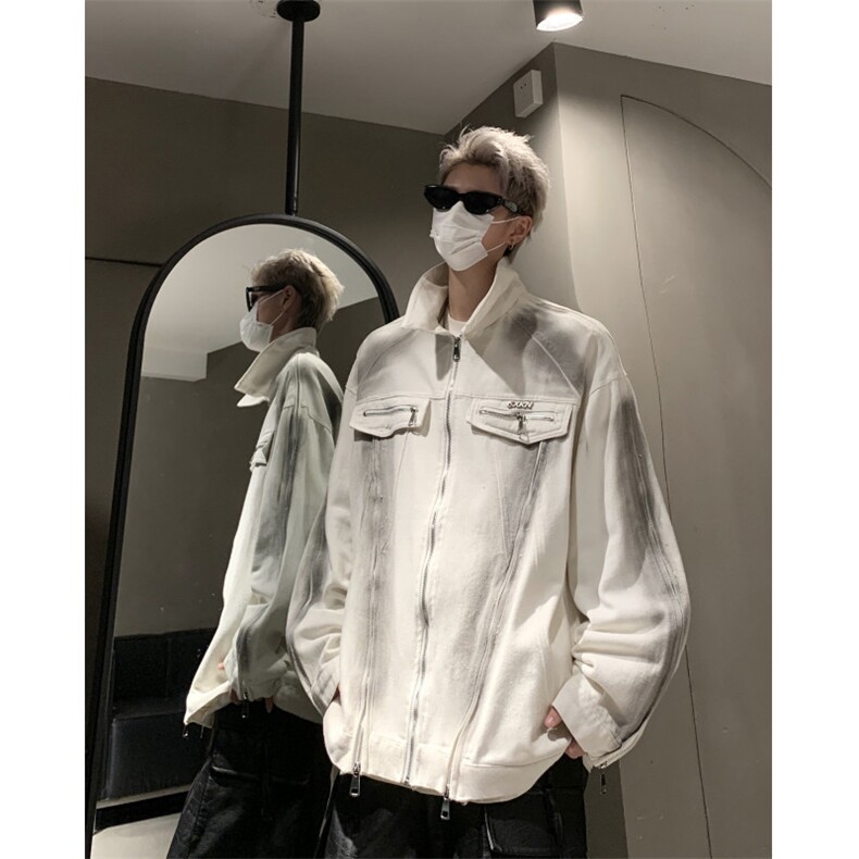 美式小众扎染牛仔外套2024秋情侣宽松机车夹克XZ514-2-24239-P98,男装夹克,星座514-2(原B239)
