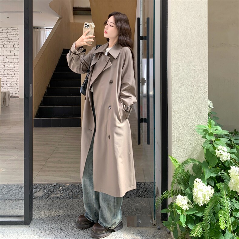 设计感收腰显瘦长款灰色风衣外套女春秋2025新款又酷又飒高级大衣,女装风衣,2C372