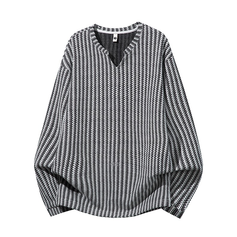 美式高街千鸟格子长袖T恤男女亨利V领英伦雅痞休闲宽松长袖打底衫，男装T恤，电商A443