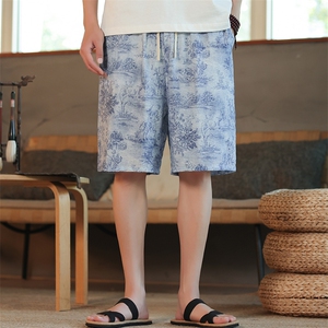 2025夏季新款男风冰丝中裤民族风印花透气唐装短裤 DK110-P35图片