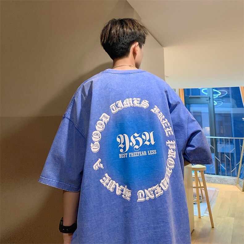 抖音供货、10万现货印花款230克水洗棉短袖T恤D223A-ST2350-P35,男装T恤,电商019-1