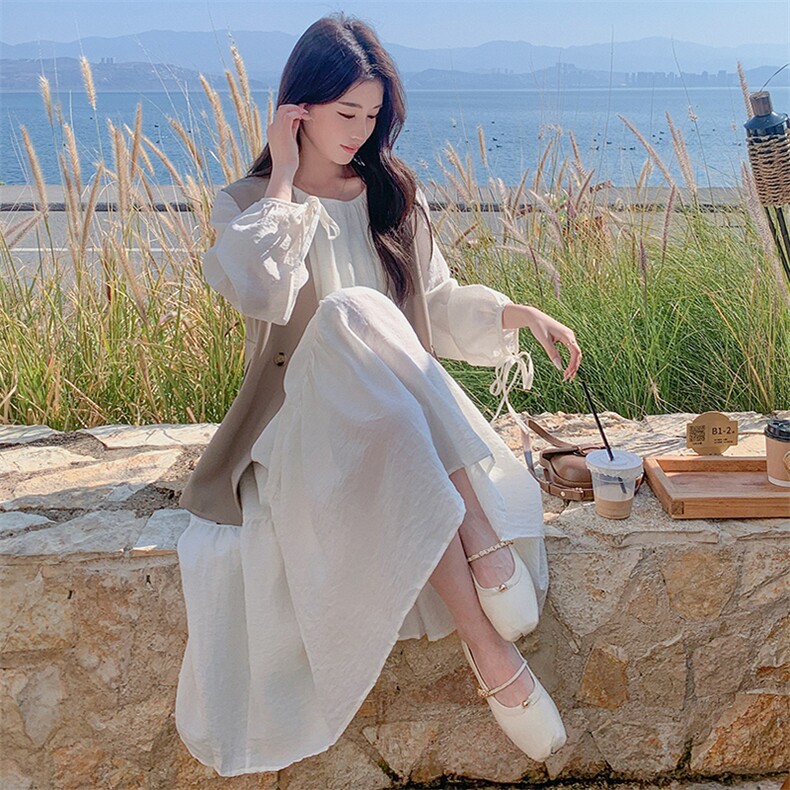 现货2D078-T1857-P165K228袖口系带连衣裙+西装马甲真两件套,女装套装/套裙,2D078
