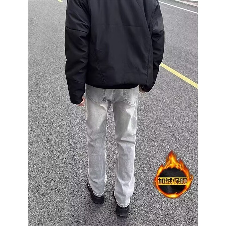 水洗做旧弯刀牛仔裤男款秋季美式高街加绒裤子,男装牛仔裤,四季星座505