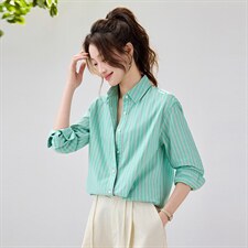 2026春夏新款黄蓝条纹衬衫女宽松显瘦元气少女感衬衣韩系清爽竖条,女装衬衫,艾米