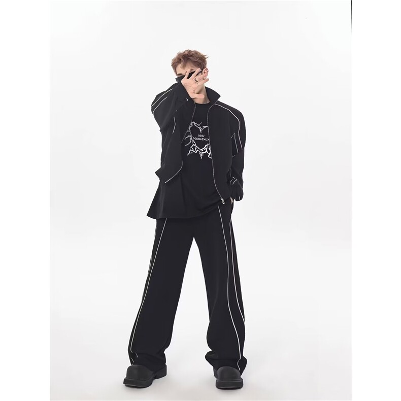网络图现货！高级感套装高级感立领夹克设计感休闲长裤RK119-P80,男装夹克,星座1005-6
