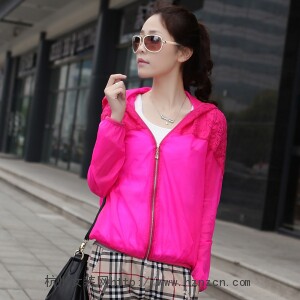 时尚蕾丝拼接女士防晒衣 轻薄透气 显瘦百搭 夏季必备单品,女装防晒衣,凯瑟曼