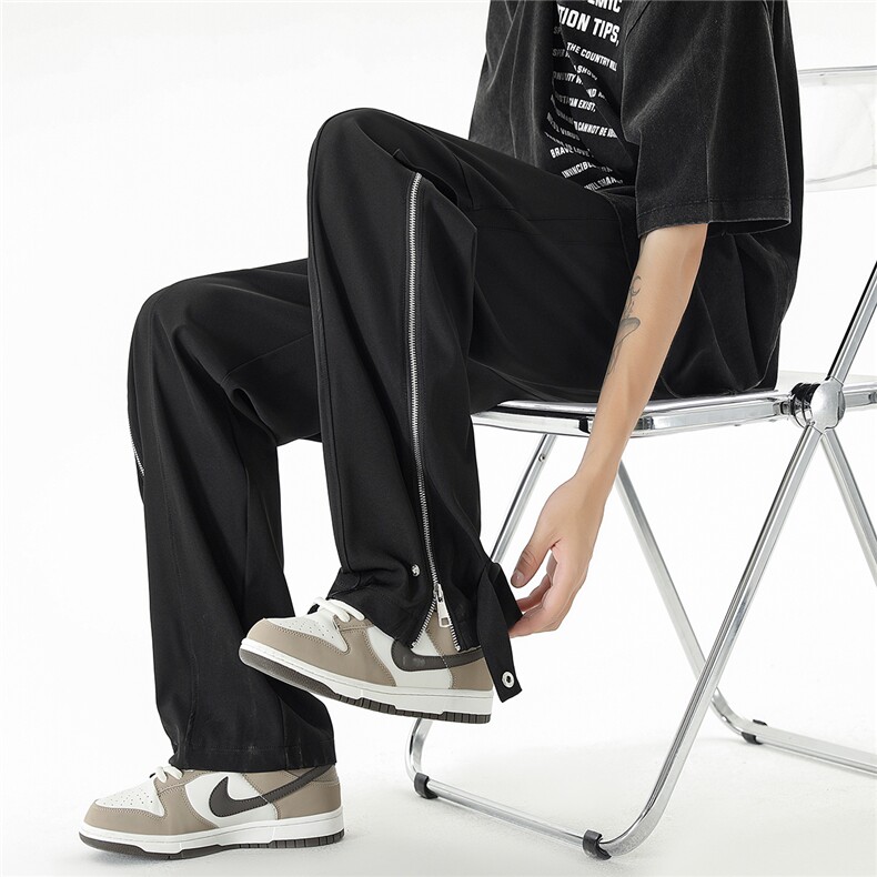 高街冰丝拉链工装裤男抽绳潮流裤男拖地直筒长裤SK77042P55控79，男装工装外套，星座227-7