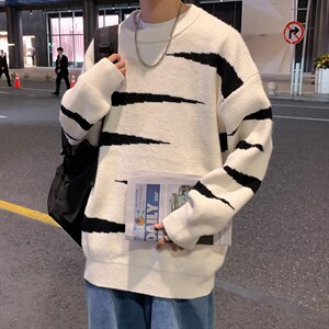 M3127-P80秋装港风潮流休闲百搭毛衣男女情侣宽松针织衫上衣外套图片