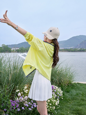 黄色撞色防晒衣女夏季新款轻量清爽防紫外线户外开衫防晒服，女装防晒衣，梦懿尔