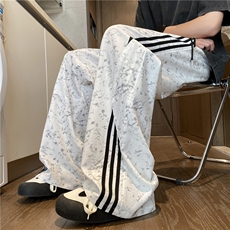 三条杠条纹扎染运动裤子男夏季潮牌冰丝速干宽松直筒阔腿休闲长裤，男装休闲裤，电商B315