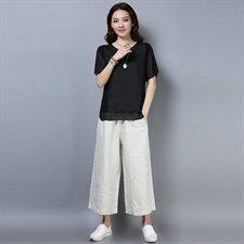 2021年夏季新款时尚舒适修身显瘦休闲宽松款短袖套装，女装大码女装，秋牧寒烟