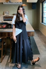 设计感小众套装裙女2025夏新款慵懒风不规则吊带T恤半身裙三件套，女装套装/套裙，2C015
