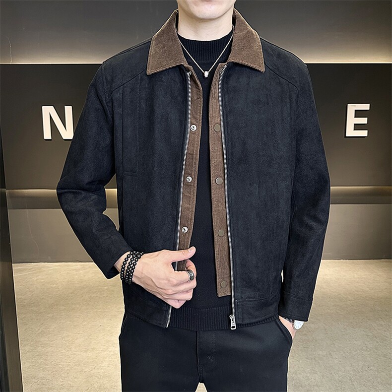 店主风男夹克休闲上衣2025秋款假两件翻领外套男B317/86512/P145,男装夹克,电商B317