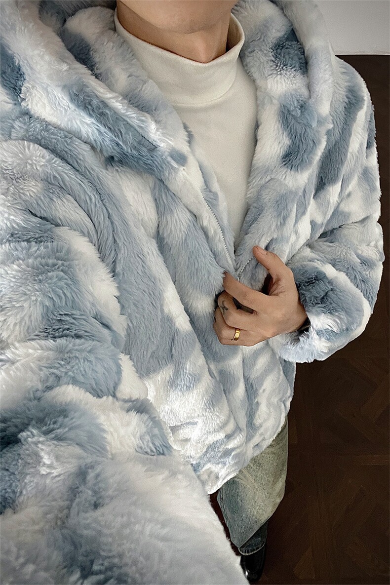 秋冬男士兔毛扎染棉衣外套冬季潮牌宽松连帽加厚保暖棉服特批108,男装棉衣,电商B319
