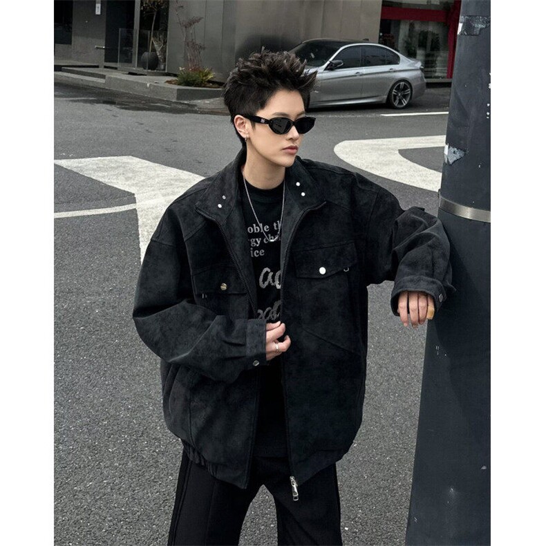 WJ0109-P88立领美式复古工装PU皮外套男春秋高级感痞帅装夹克,男装夹克,电商C233