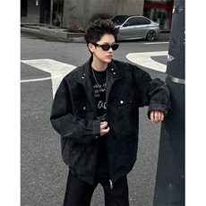 WJ0109-P88立领美式复古工装PU皮外套男春秋高级感痞帅装夹克，男装夹克，电商C233