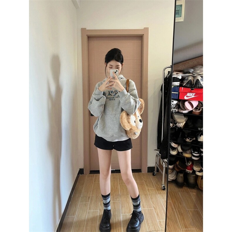 CX293-P51重磅纯棉银狐绒加厚灰色连帽卫衣女2025新款设计感,男装卫衣,电商B323A