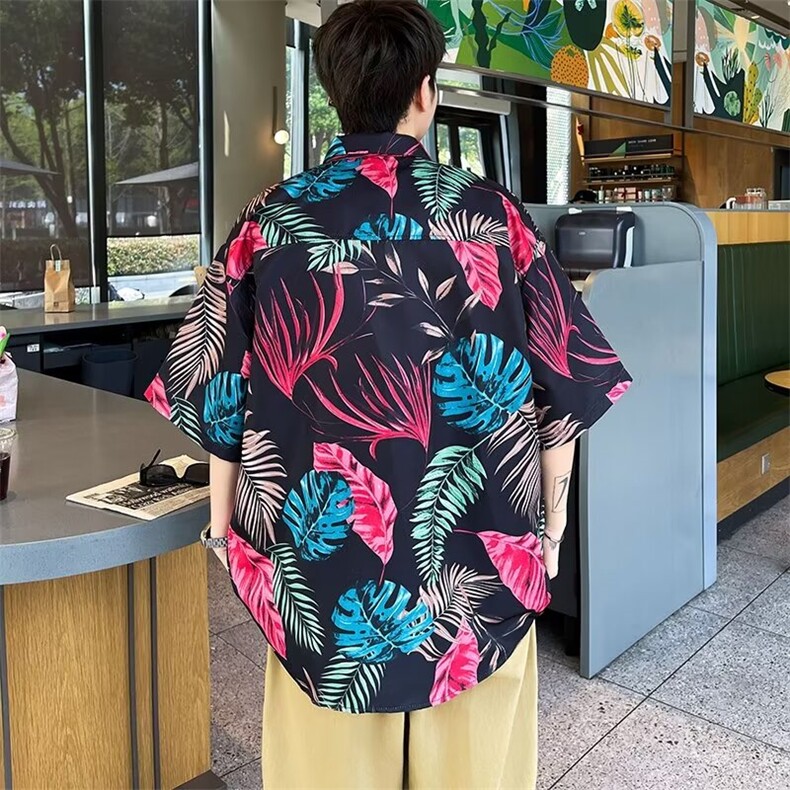 弹力布夏季男士印花短袖衬衫个性五分袖衬衣外套,男装衬衫,星座1013