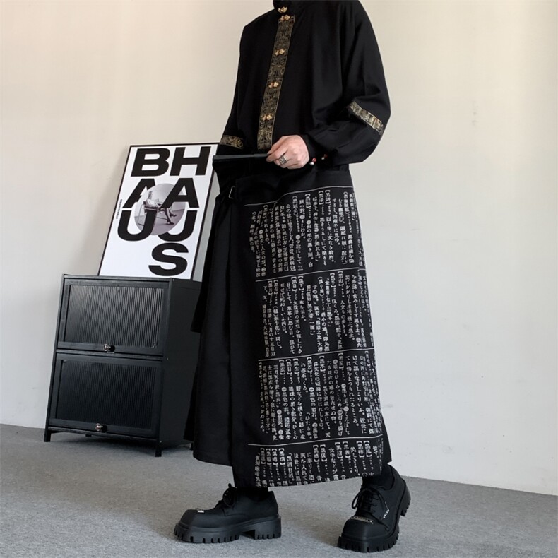 春秋季山本暗黑风词典书法裙裤阔腿裤西裤无性别裙裤男女九分裤图片